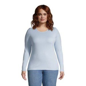 NWT LANDS' END WOMENS PETITE LONG SLEEVE 1X1 RIB CREW SOFT BLUE‎ HAZE SMALL